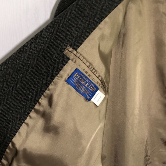 Pendleton Blazer Mens 46 Gray Virgin Wool Herringbone Tweed Sport Coat Vintage - Picture 9 of 15